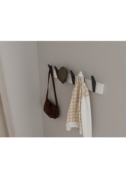 Modern Duvar Kanca Askılık - 6 Adet Siyah Askılık - 70 cm Beyaz Mdflam - Model 104 indirimleri