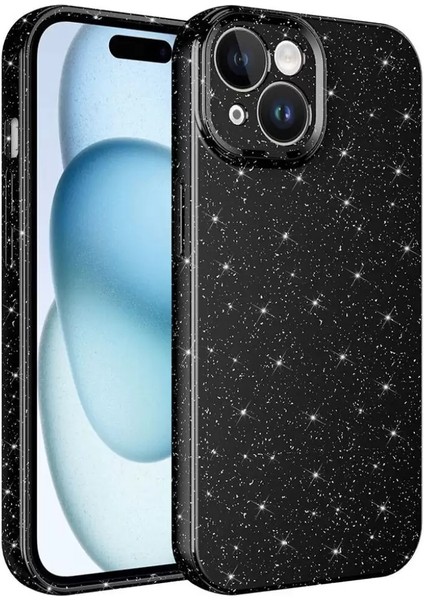 Apple iphone 15 Uyumlu Simli Kılıf Kamera Korumalı Silikon Luxury Lopard Koton Kapak Işıltılı Renkli Tpu
