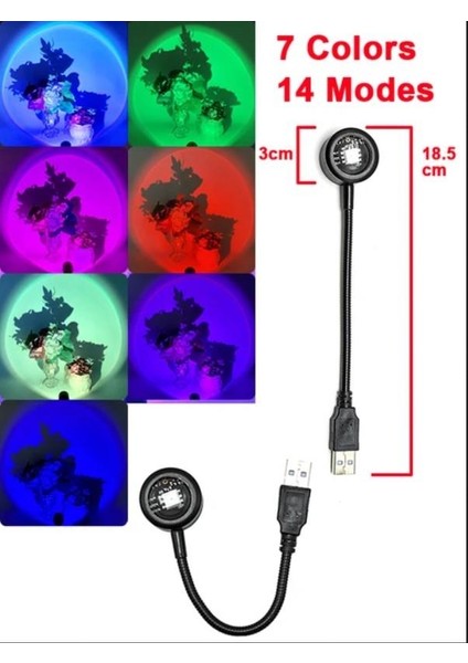 Sge Teknoloji USB LED 7 Renk 14 Mod Projektör Lambası Fotoğraf ve Video Çekim Işığı Dekoratif Işık