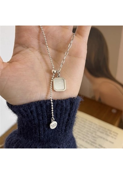 S925 Gümüş Beyaz Sedef Çekmeli Kolye (Yurt Dışından)