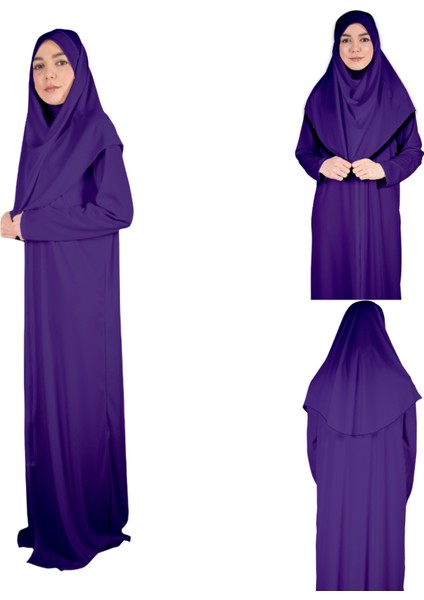 Koyu Menekşe Moru Fermuarlı Namaz Elbisesi2
