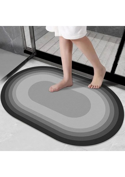 Banyo Paspası Süper Su Emici Kaymaz Tabanlı Paspas Banyo Paspası Abdest Mutfak Paspası (58X38CM) Siyah Gri Renk Yazısız Model