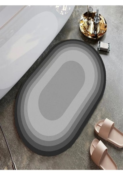 Banyo Paspası Süper Su Emici Kaymaz Tabanlı Paspas Banyo Paspası Abdest Mutfak Paspası (58X38CM) Siyah Gri Renk Yazısız Model indirimleri