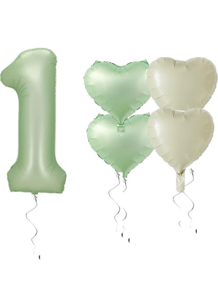 Su Yeşili Renk Rakam Kalp Folyo Balon Seti Yaş 1