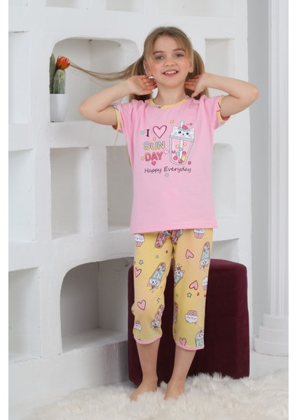 Kapi Kids Kız Çocuk Kaprili-Baskılı Pijama Takımı 3-11 Yaş 6083-84