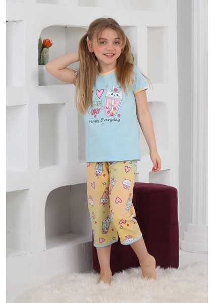 Kapi Kids Kız Çocuk Kaprili-Baskılı Pijama Takımı 3-11 Yaş 6083-84