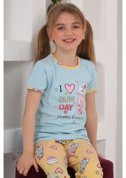 Kapi Kids Kız Çocuk Kaprili-Baskılı Pijama Takımı 3-11 Yaş 6083-84