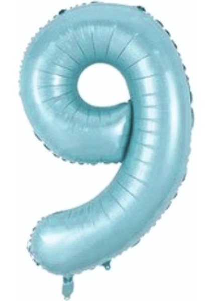 9 Açık Mavi Renk Rakam Folyo Balon 80 cm