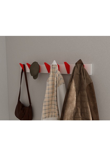 Modern Duvar Kanca Askılık - 7 Adet Kırmızı Askılık - 80 cm Beyaz Mdflam - Model 105 fiyatları