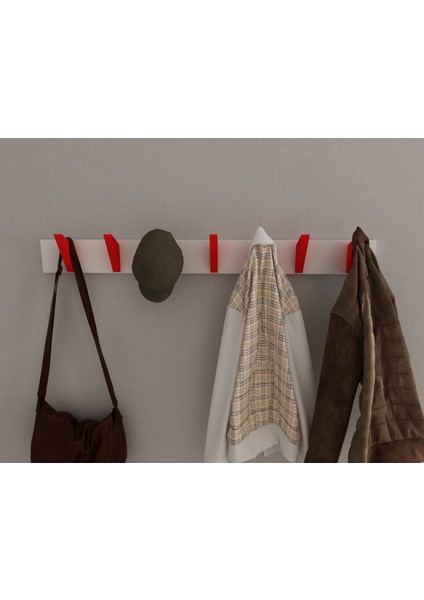 Modern Duvar Kanca Askılık - 7 Adet Kırmızı Askılık - 80 cm Beyaz Mdflam - Model 105 fırsatları