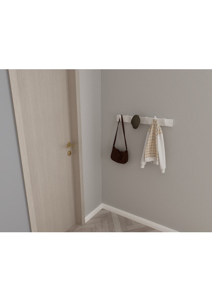 Modern Duvar Kanca Askılık - 6 Adet Beyaz Askılık - 70 cm Beyaz Mdflam - Model 105