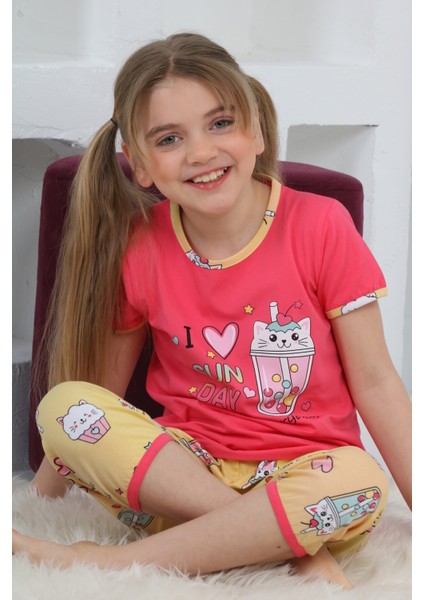 Kapi Kids Kız Çocuk Kaprili-Baskılı Pijama Takımı 3-11 Yaş 6083-84