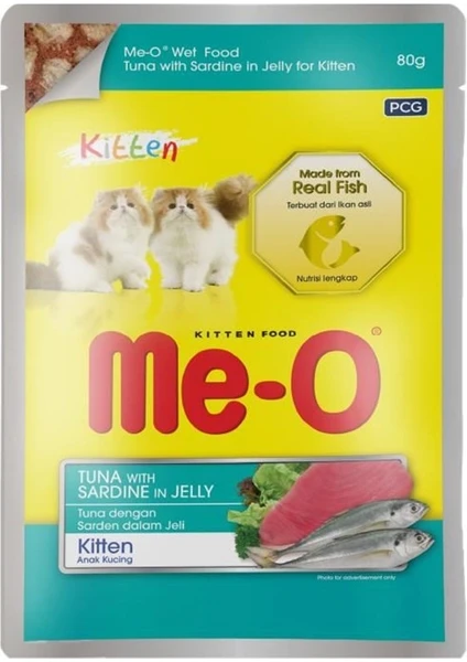 Meo Pouch Jöle İçinde Ton Balıklı Sardalyalı Yavru Kedi Konservesi 80 Gr