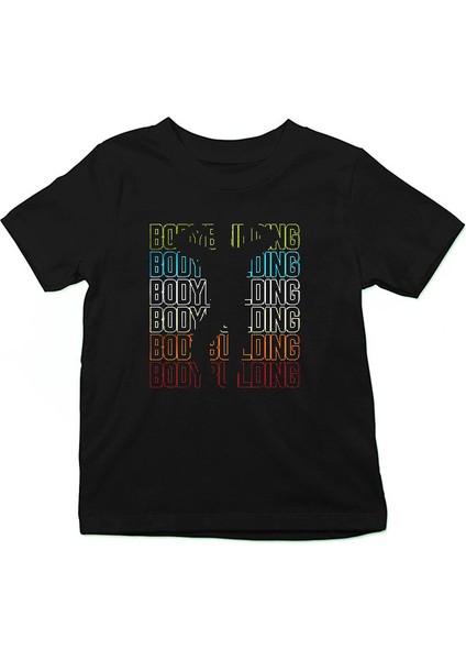 Body Building Siyah Unisex Çocuk Tişört T-Shirt