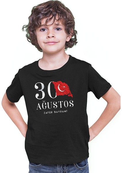 30 Ağustos Zafer Bayramı Siyah Unisex Çocuk Tişört T-Shirt modelleri