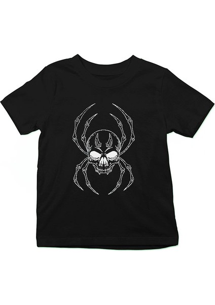 Örümcek Kuru Kafa Siyah Unisex Çocuk Tişört T-Shirt