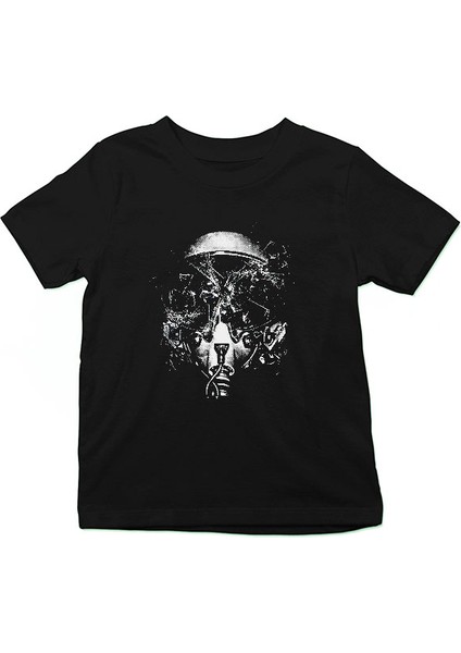 Kaskı Parçalanan Pilot Siyah Unisex Çocuk Tişört T-Shirt