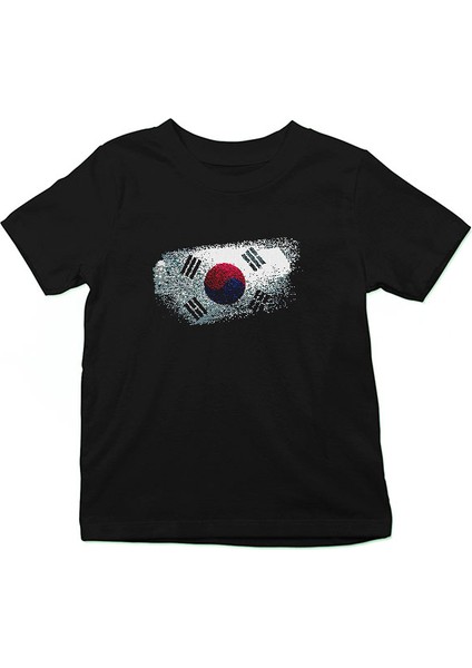 Güney Kore - South Korea Siyah Unisex Çocuk Tişört T-Shirt