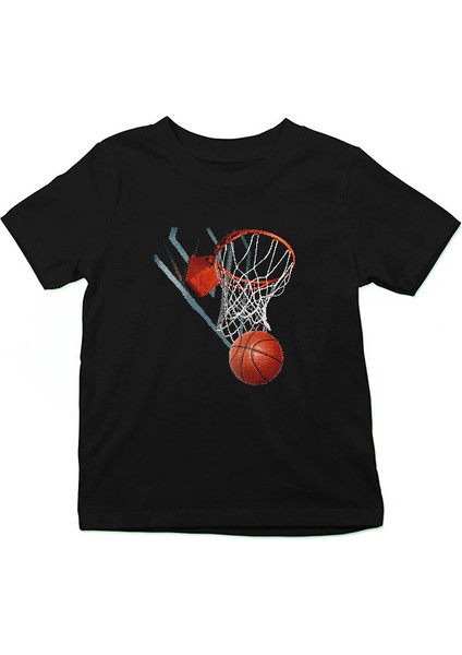 Basketbol Potası Siyah Unisex Çocuk Tişört T-Shirt