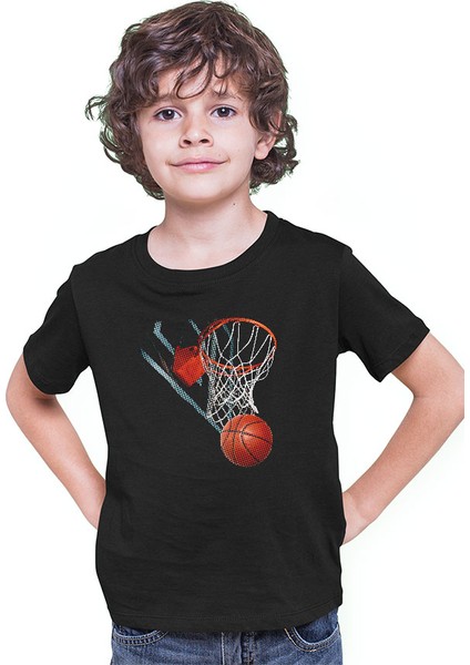 Basketbol Potası Siyah Unisex Çocuk Tişört T-Shirt