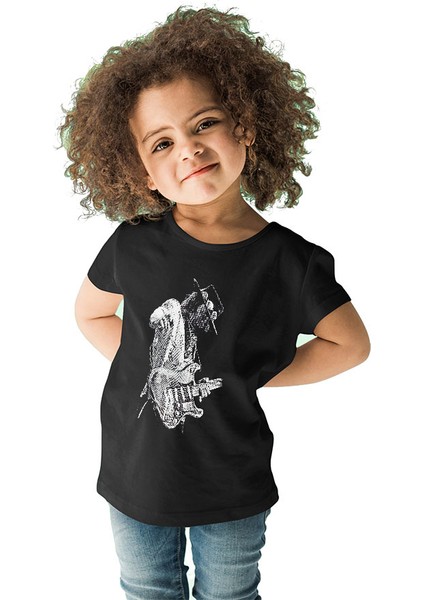 Gitarist Siyah Unisex Çocuk Tişört T-Shirt fiyatları