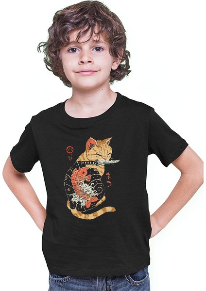 Geyşa Kedi Siyah Unisex Çocuk Tişört T-Shirt modelleri