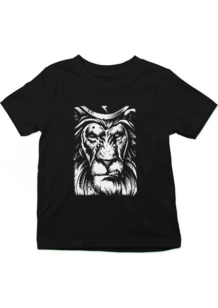 Sinirli Aslan Siyah Unisex Çocuk Tişört T-Shirt