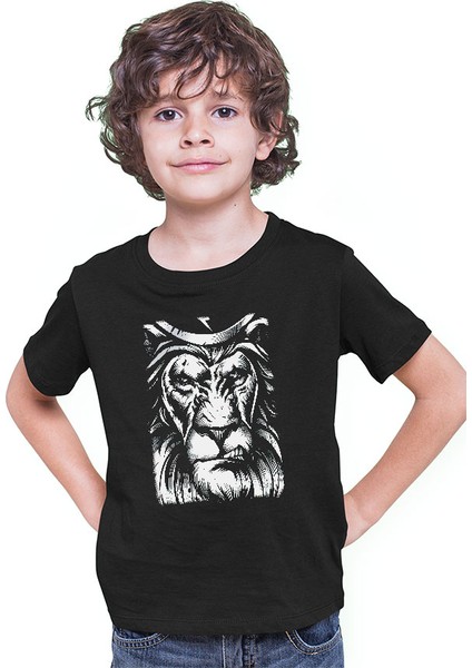 Sinirli Aslan Siyah Unisex Çocuk Tişört T-Shirt modelleri