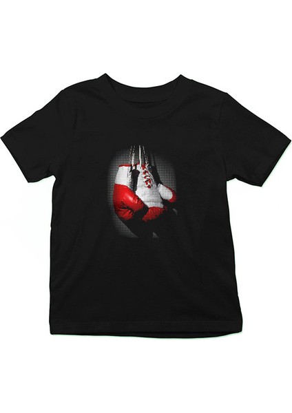 Boks Eldivenleri Siyah Unisex Çocuk Tişört T-Shirt