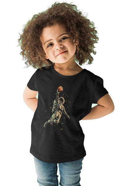Basketçi Astronot Siyah Unisex Çocuk Tişört T-Shirt fiyatları