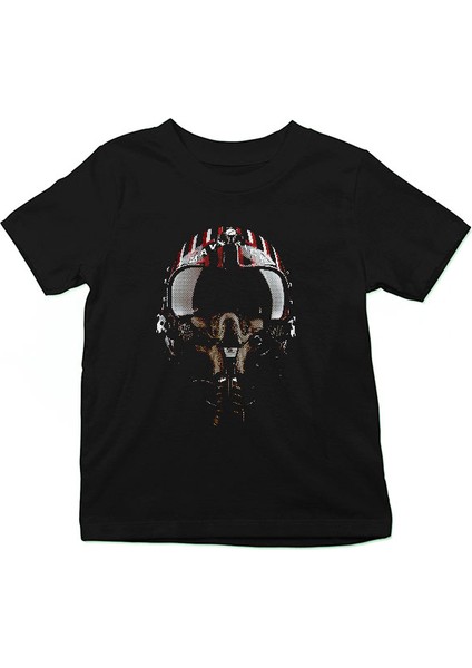 Pilot Kaskı Siyah Unisex Çocuk Tişört T-Shirt