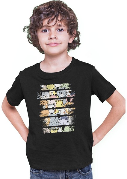 Hayvanlar Alemi Siyah Unisex Çocuk Tişört T-Shirt modelleri