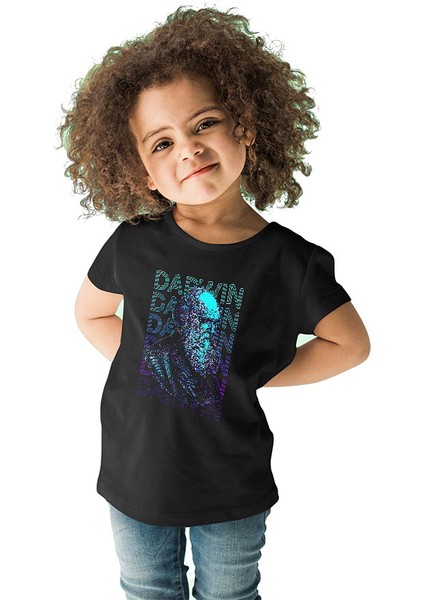 Charles Darwin Portre Siyah Unisex Çocuk Tişört T-Shirt
