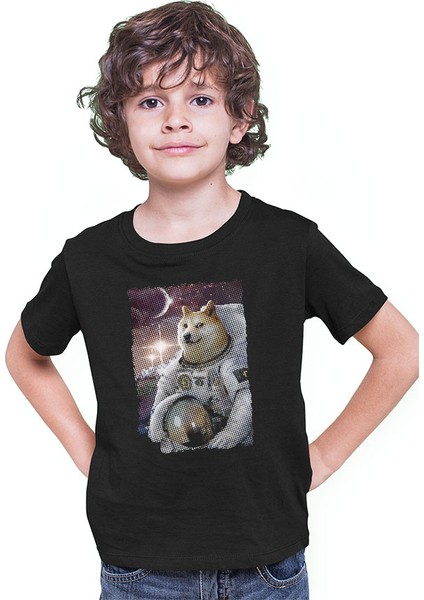 Astronot Husky Siyah Unisex Çocuk Tişört T-Shirt modelleri