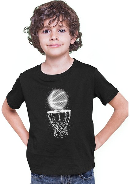 Basketbol Siyah Unisex Çocuk Tişört T-Shirt
