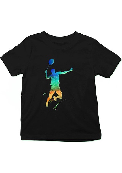 Badminton Siyah Unisex Çocuk Tişört T-Shirt