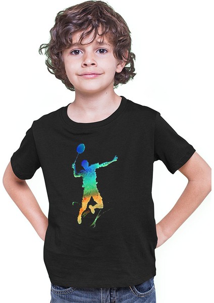 Badminton Siyah Unisex Çocuk Tişört T-Shirt modelleri