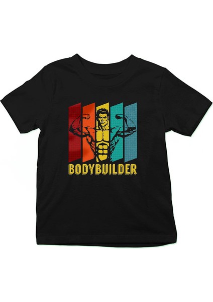 Body Builder Siyah Unisex Çocuk Tişört T-Shirt