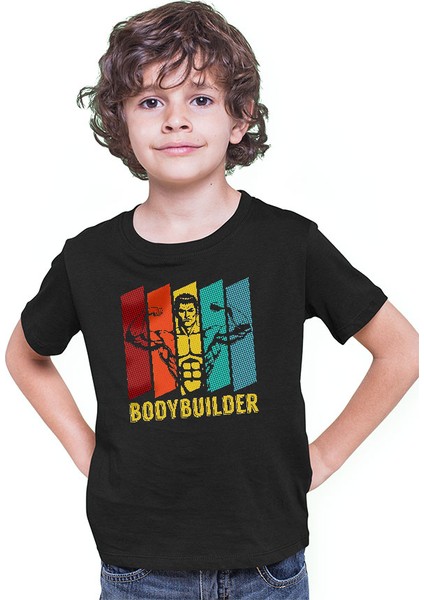 Body Builder Siyah Unisex Çocuk Tişört T-Shirt modelleri