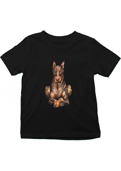 Dost Doberman Siyah Unisex Çocuk Tişört T-Shirt