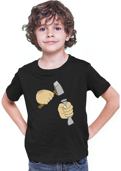 Heykeltıraş Siyah Unisex Çocuk Tişört T-Shirt modelleri