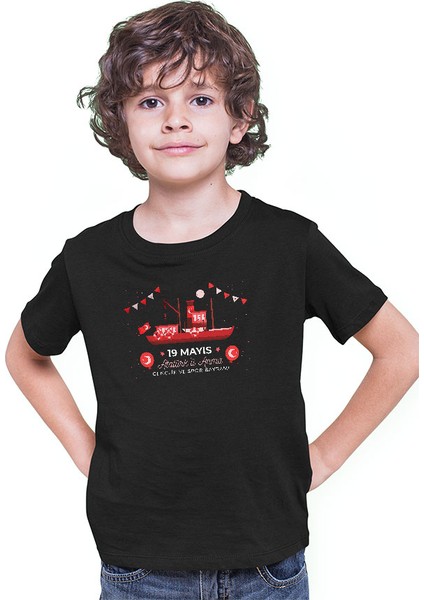 19 Mayıs Gençlik ve Spor Bayramı Bandırma Siyah Unisex Çocuk Tişört T-Shirt modelleri