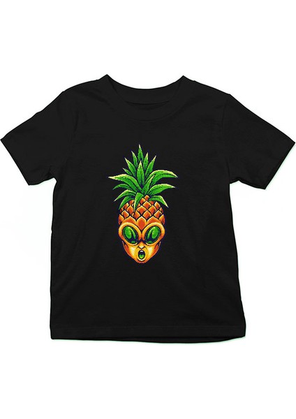 Ananas Alien Siyah Unisex Çocuk Tişört T-Shirt
