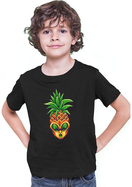 Ananas Alien Siyah Unisex Çocuk Tişört T-Shirt modelleri