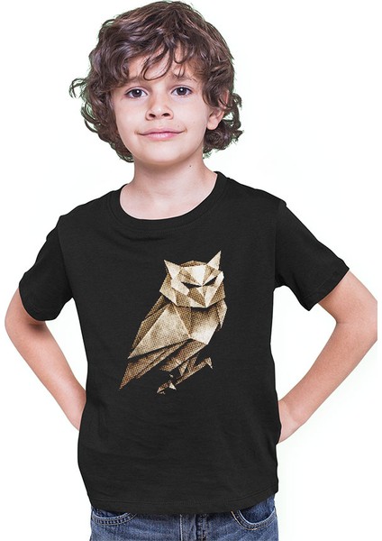 Origami Baykuş Siyah Unisex Çocuk Tişört T-Shirt modelleri