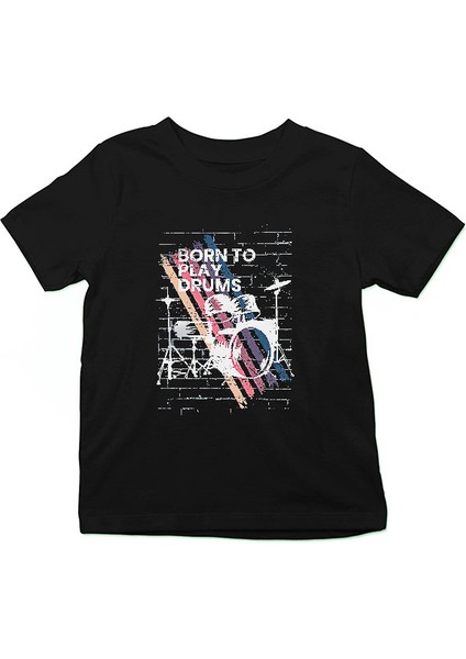 Bateri Siyah Unisex Çocuk Tişört T-Shirt