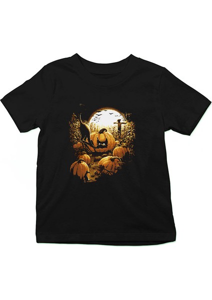 Cadılar Bayramı-Halloween Siyah Unisex Çocuk Tişört T-Shirt