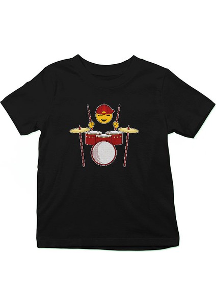 Baterist Emoji Siyah Unisex Çocuk Tişört T-Shirt