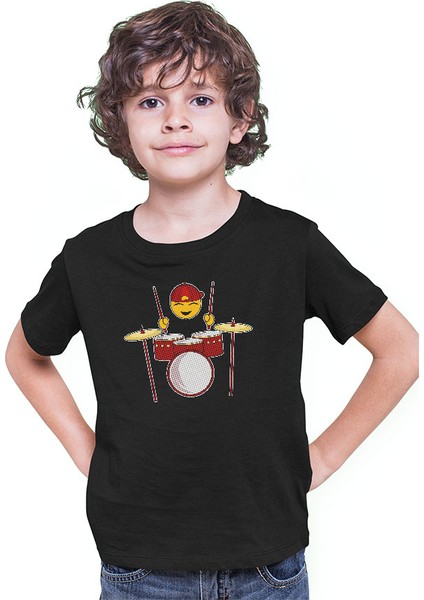 Baterist Emoji Siyah Unisex Çocuk Tişört T-Shirt modelleri
