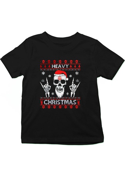 Heavy Metal Noel Baba Yılbaşı Siyah Unisex Çocuk Tişört T-Shirt